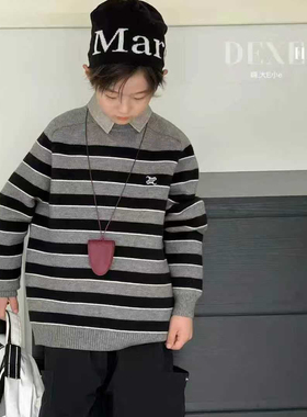 82053E家毛衣童装秋冬款男女童条纹套头衫针织衫中大童