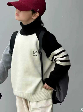 82078E家一体绒毛衣童装秋冬款男女童加绒套头衫针织衫中大童