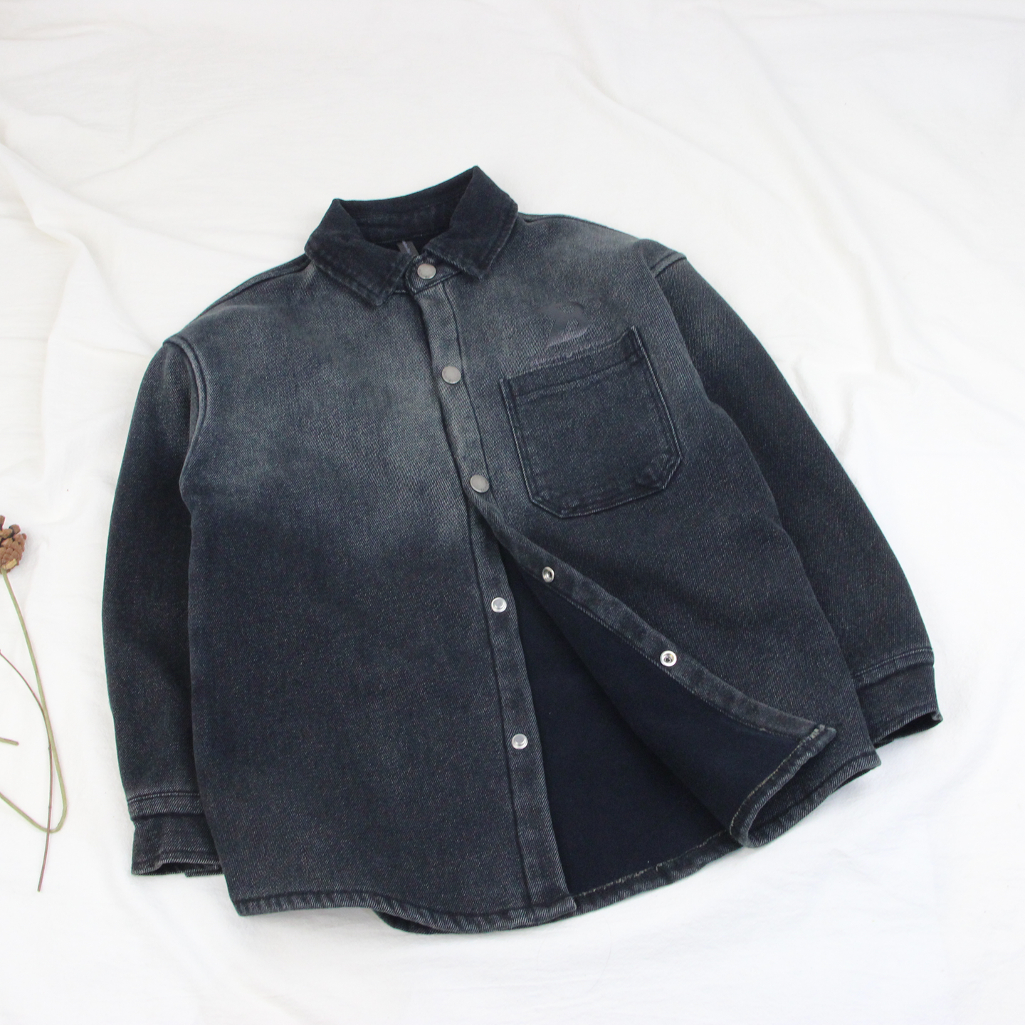 73青少年一体绒牛仔衣衬衫童装秋冬款男女童加绒衬衣大童