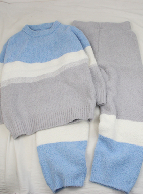 24321青少年家居服套装童装秋冬款男女童半边绒2件套大童可亲子装