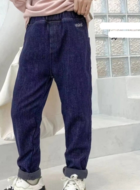 81382牛家一体绒牛仔裤童装秋冬款女童加绒休闲裤长裤中童