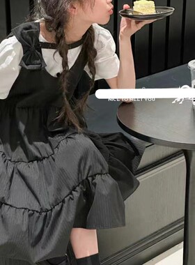 33770牛家背带裙套装童装夏款女童短袖T恤2件套中童瑕疵