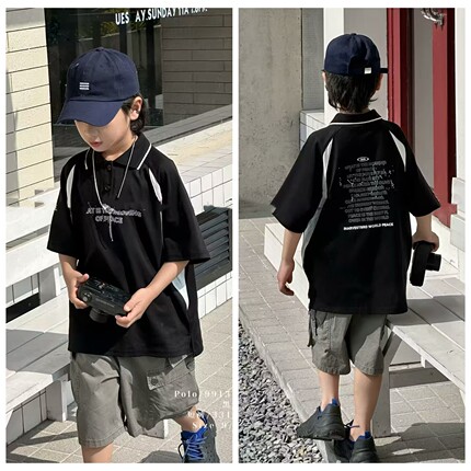 99135童家薄款短袖T恤衫童装夏款男女童拼色体恤中大童