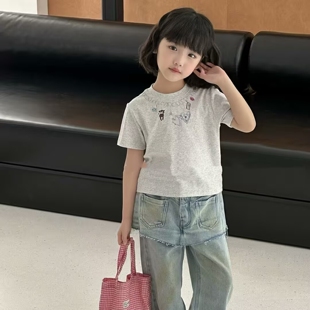 5917童家短袖T恤衫童装夏款女童爱心体恤中大童