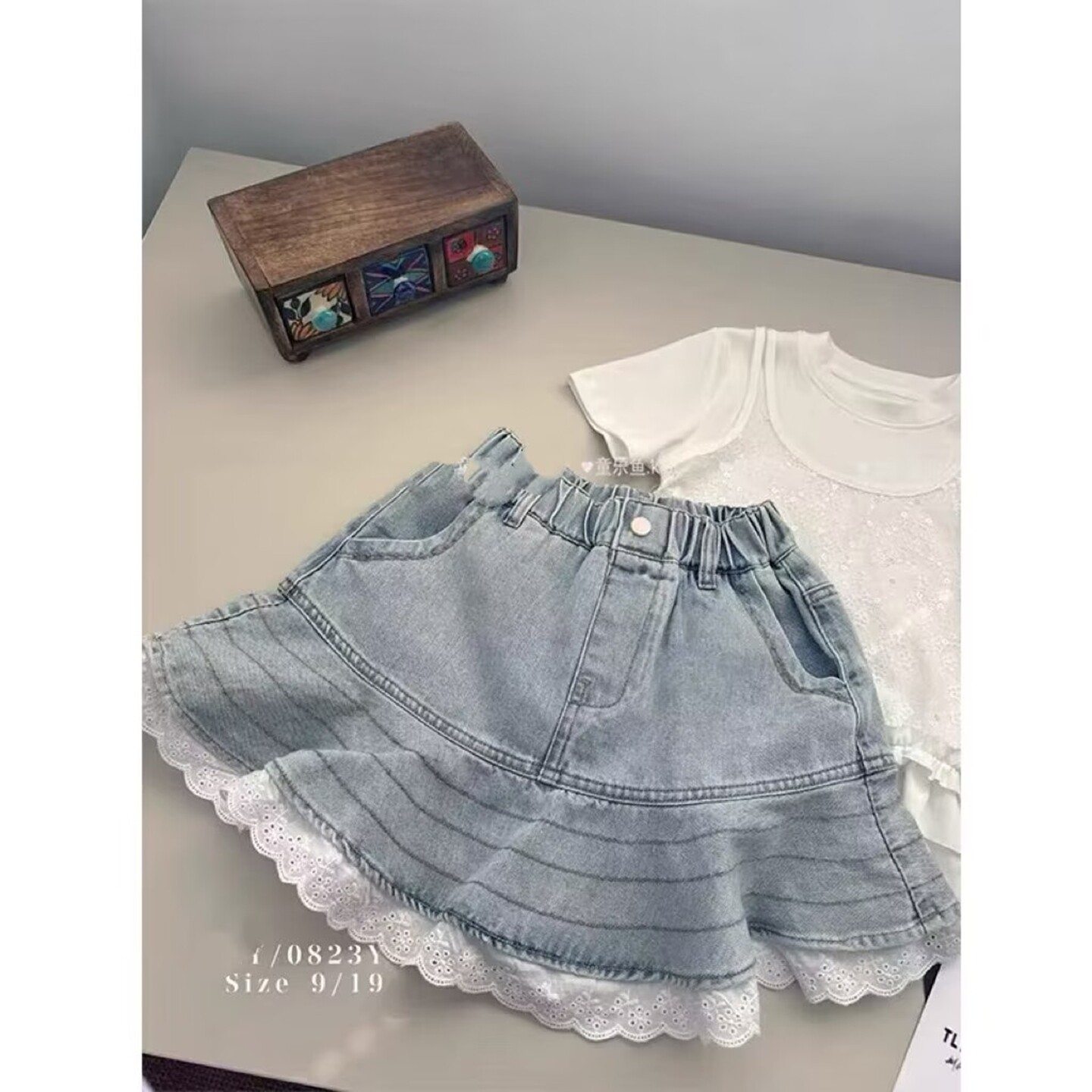 0823童家牛仔短裙童装夏款女童花边半身裙中大童