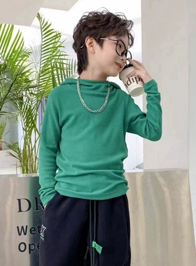 51931牛家磨毛带帽打底长袖T恤衫童装秋冬款男女童保暖体恤中大童