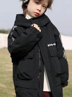2059木家旗下夹棉带帽冲锋衣外套童装秋冬款男女拉链衫中大童