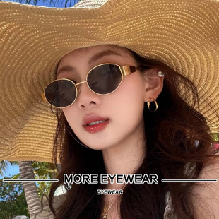 椭圆金属法式 复古风太阳镜防紫外线 凯旋门墨镜女40235 小红书爆款