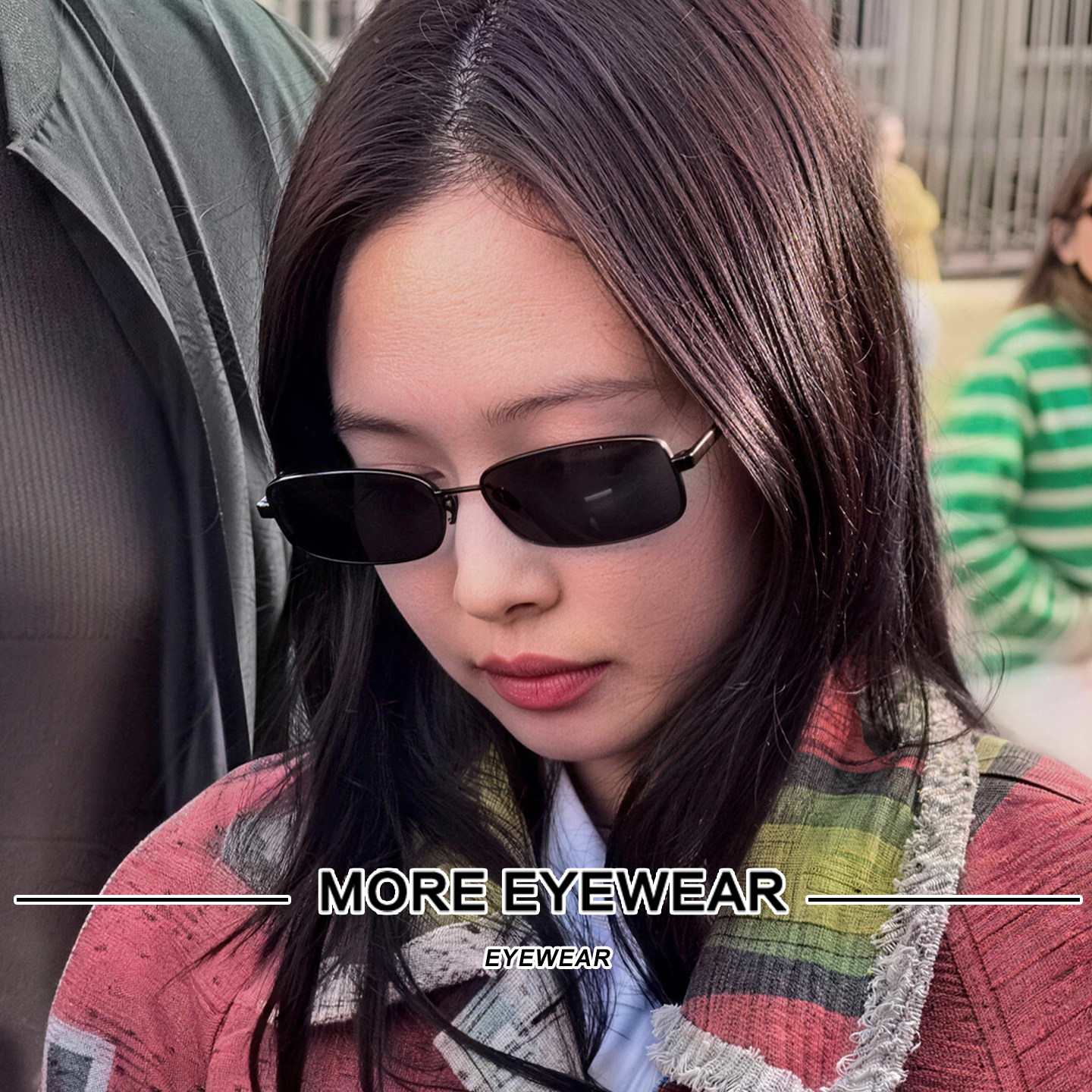 Jennie同款黑色方框菱格纹墨镜女4295时尚巴黎简约风出行太阳镜男