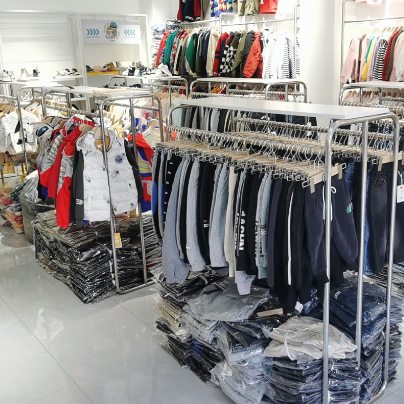 童装店中岛架不锈钢银色展示架服装店货架女装双排拉丝中间挂衣架