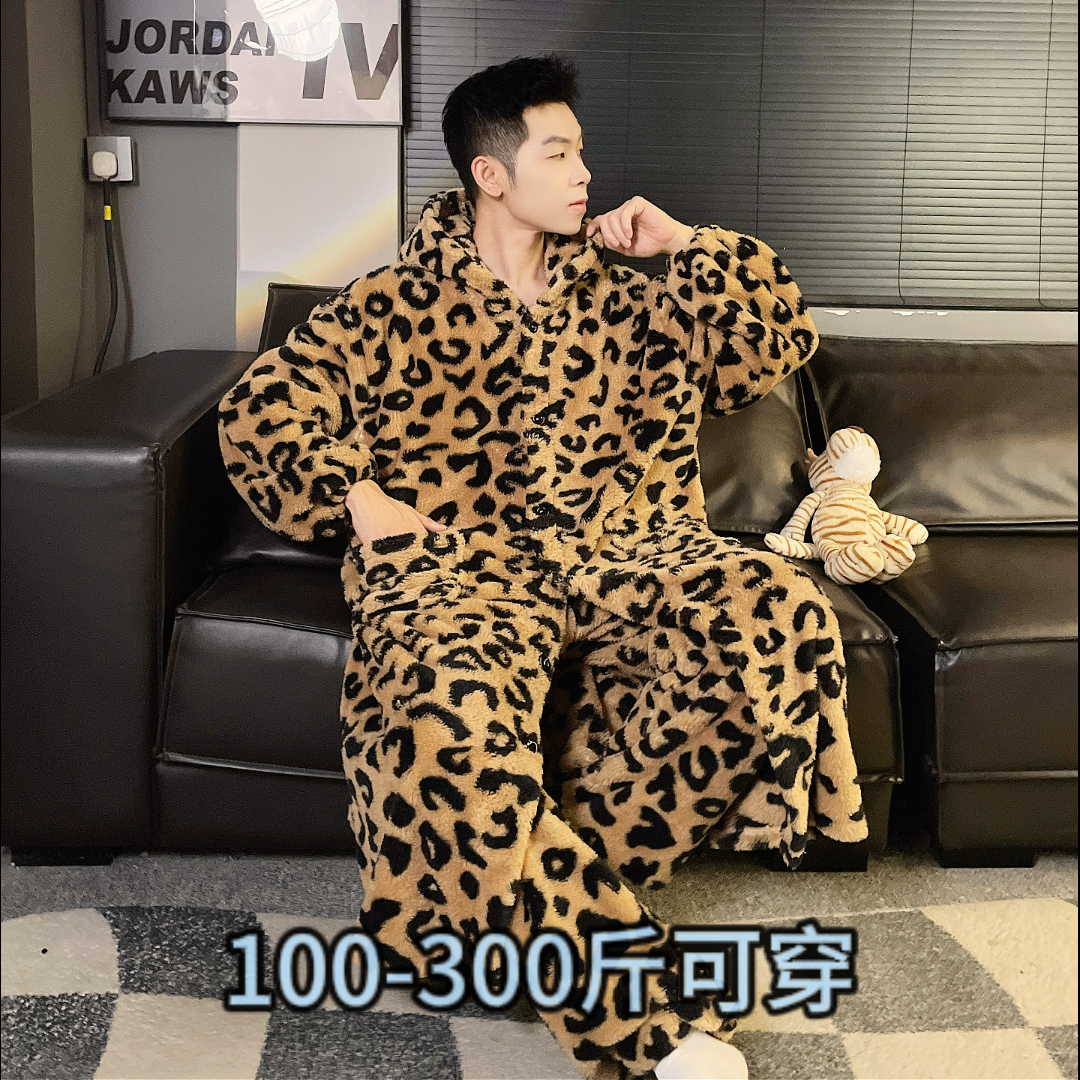 300斤冬季加绒珊瑚绒睡袍套装