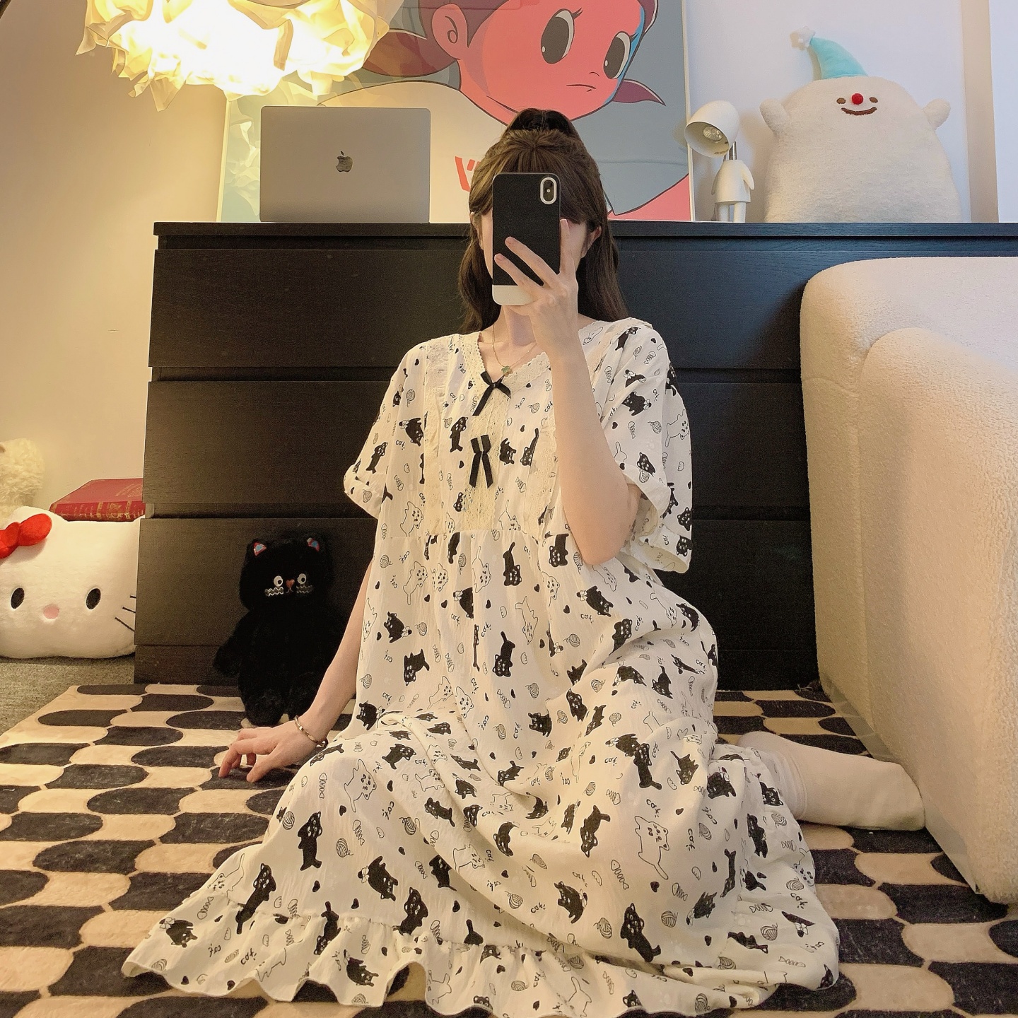 网红爆款带胸垫睡裙泡泡棉大码夏