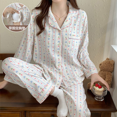 大码带胸垫云朵棉睡衣女纯棉