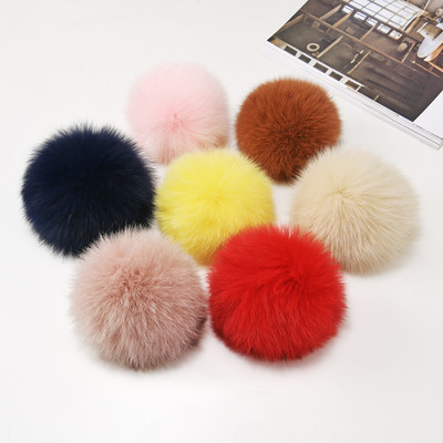 进口大狐狸毛球真毛皮草挂件帽子按扣别针貉子毛球