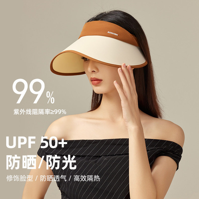 优雅百搭运动阔型空顶大帽檐防晒帽夏季户外防晒防紫外线遮阳帽