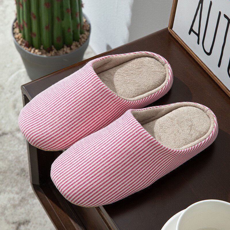 竖条纹日系室内居家木地板保暖男女四季居家棉拖鞋纯色条纹xc89