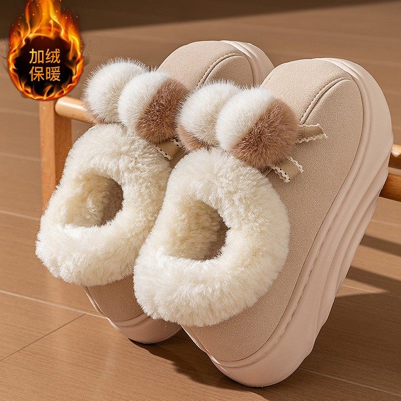 毛绒棉鞋女2025新款室内家居防水保暖防滑时尚厚底包跟棉拖鞋XC98