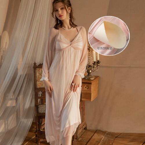 Princess style V-neck long sleeved fairy cotton plus size ni