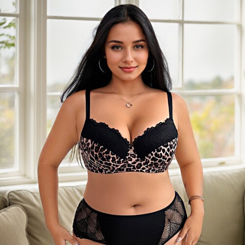 Leopard print large chest with steel ring bra, international