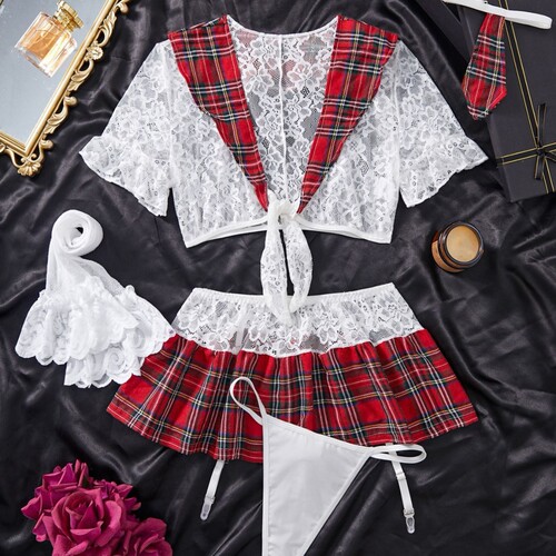Cosplay uniform seduction role-playing plaid pleated skirt e