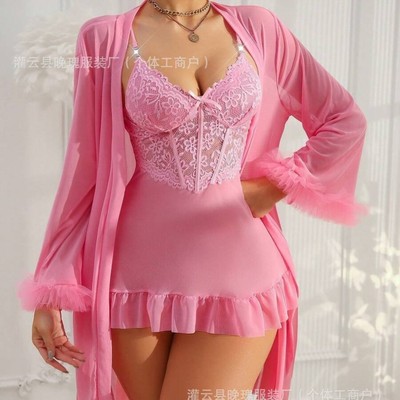 Lace Sheer Women's Lingerie Strapless Nightgown Set Sexy Hom