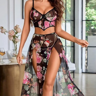 Plus Size Sexy Printed Mesh Lingerie Set Overseas Trade Sexy