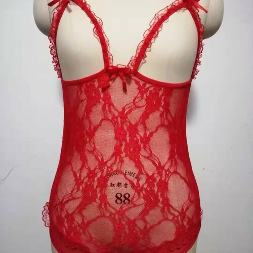 Sexy lingerie women's lace low cut deep V-view sexy one-piec