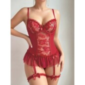 Vale Dress Lace Backless Strapless Seductive Red with Bow
