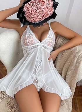 Women's Sexy Lingerie: Sheer Lace Panties with Straps Set