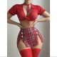Lingerie Plaid Sexy Set Lace Skirt Split Uniform Sheer