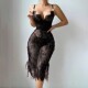 sedu long cutout Lace fitting black tight hugging dress hip