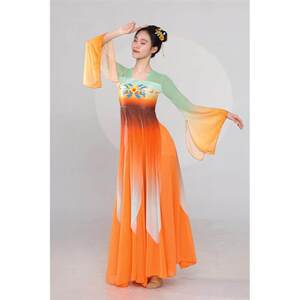 古典舞连衣裙纱衣舞蹈渐变飘逸中国汉服仙气演出服大摆裙套装服装