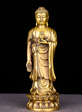 纯铜阿弥陀佛佛像摆件黄铜接引佛西方三圣三宝家居供奉保平安
