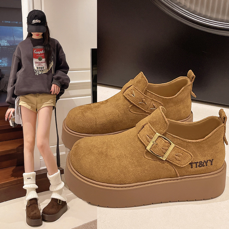 真皮勃肯鞋女秋冬加绒保暖棉鞋复古日系丑萌单鞋一脚蹬平底乐福鞋,女鞋,勃肯鞋/软木鞋,淘宝优惠券,粉丝福利购,淘宝优惠卷