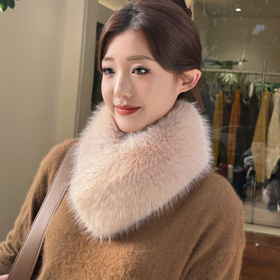 韩版狐狸毛围巾女秋冬百搭大毛球仿皮草毛领围脖磁铁吸扣毛毛围巾