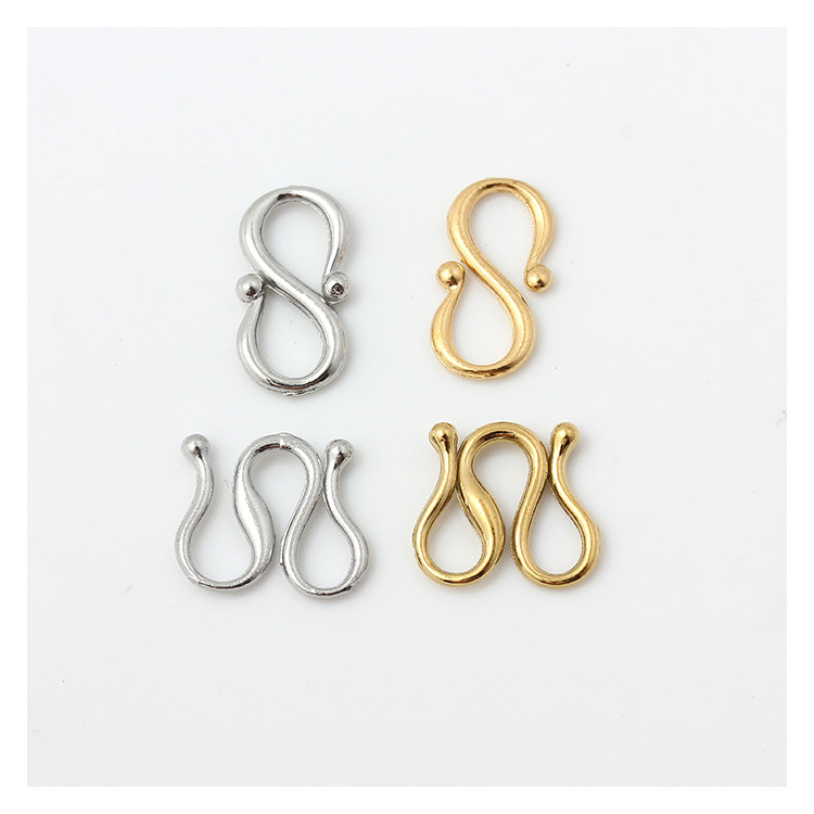 不掉色钛钢不锈钢镀18K金扣头S扣W扣活口项链扣制作手链扣DIY配件