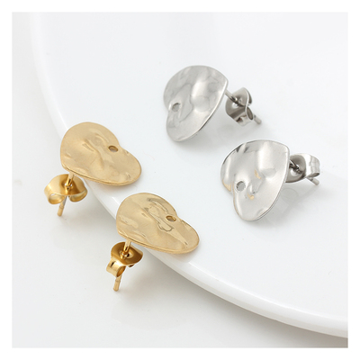 10款不锈钢钛钢真空镀18K金四叶草桃心六边形梅花耳钉diy耳饰配件