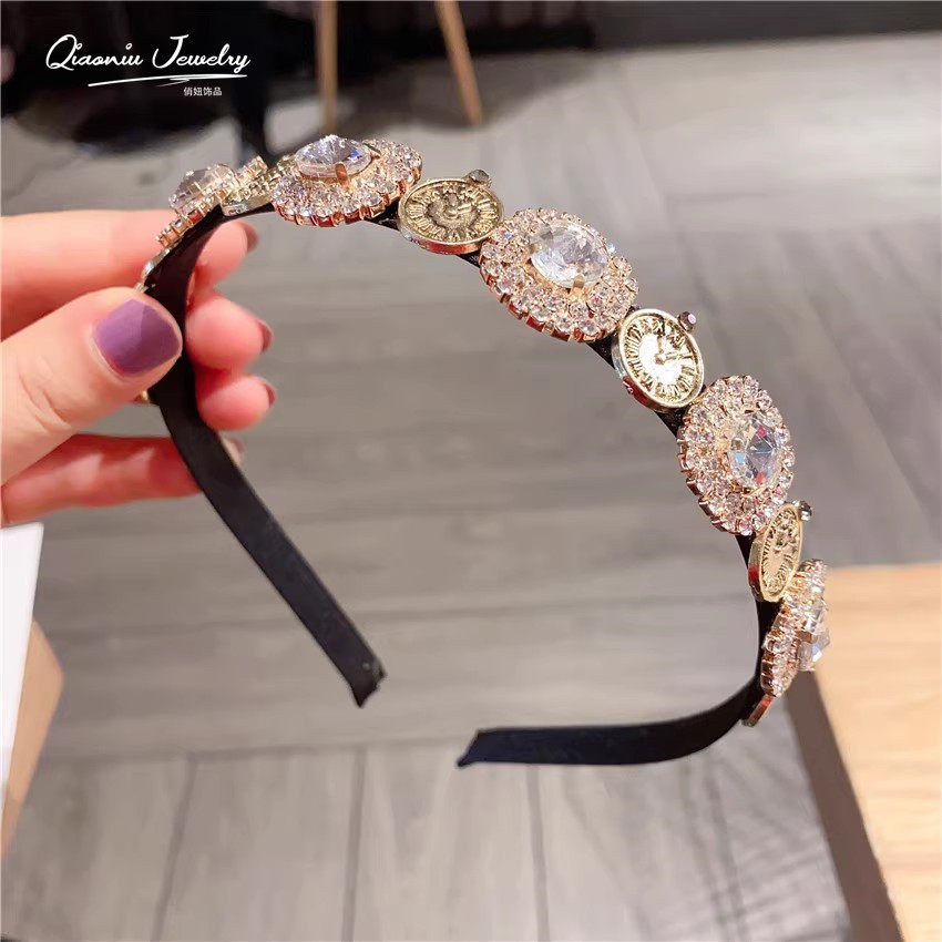 欧美新款巴洛克风复古时钟水钻发箍潮流个性头箍发卡成人发饰