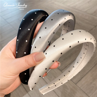 法式 小清新白色绸缎波点发箍简约缎面海绵增高颅顶发箍发饰 款 四季