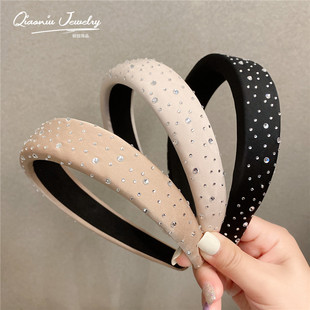 水钻发箍女春夏加厚超闪奶茶色系纯色海绵发卡气质头箍网红压发