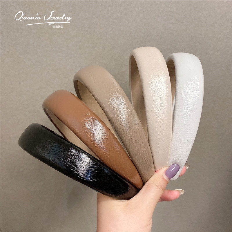 东大门复古pu皮亮面多色外出发箍