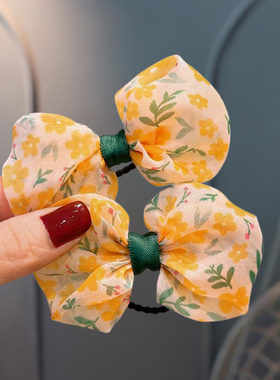 女孩蝴蝶结头绳宝宝扎头发橡皮筋结实儿童头花复古配旗袍发饰黄色