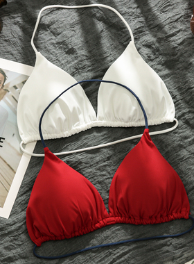 无痕挂脖比基尼内衣女三角杯小胸显瘦内搭细肩带度假海边美背文胸