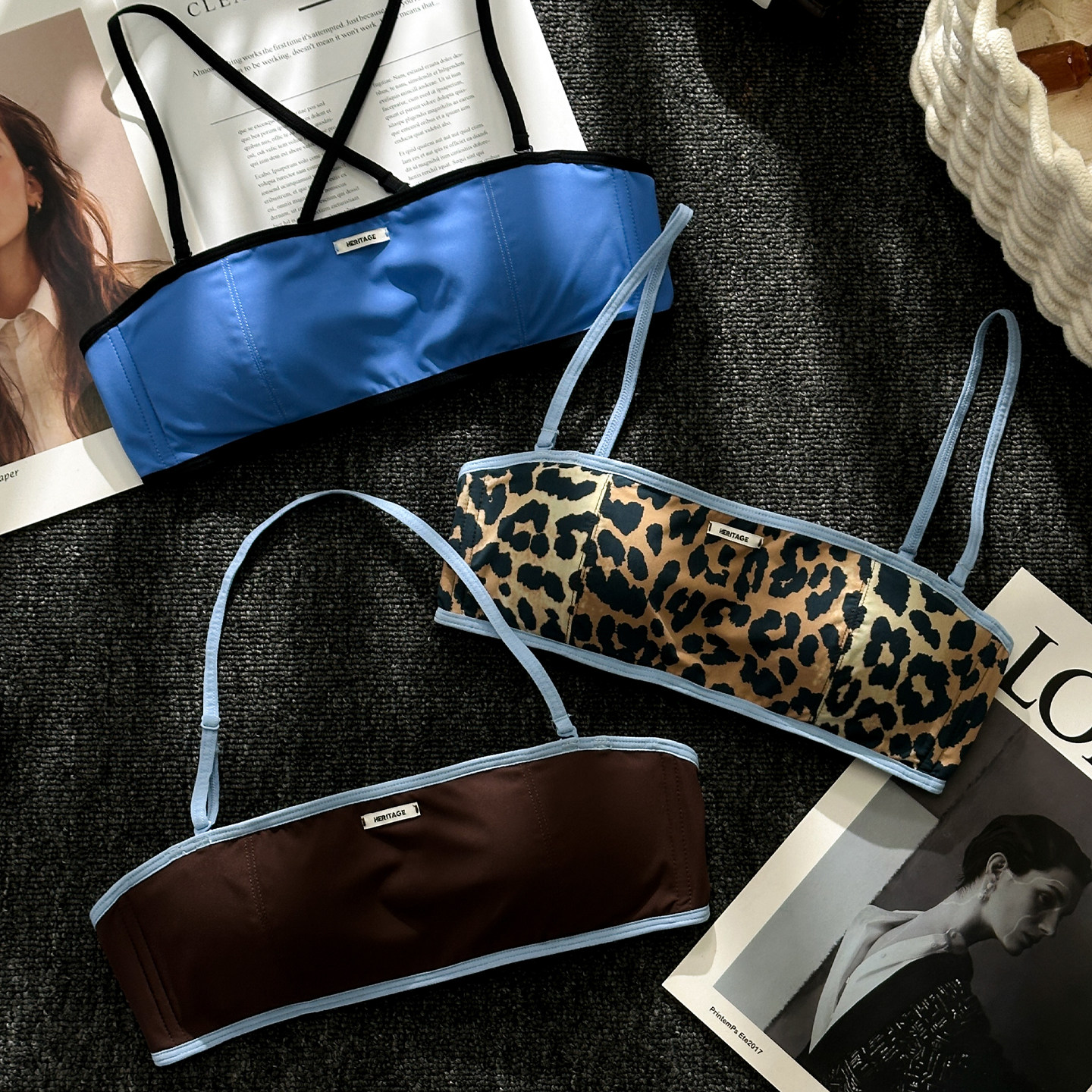 美式撞色豹纹抹胸挂脖内衣女细肩带海边度假比基尼外穿运动文胸罩,女士内衣/男士内衣/家居服,文胸,淘宝优惠券,粉丝福利购,淘宝优惠卷