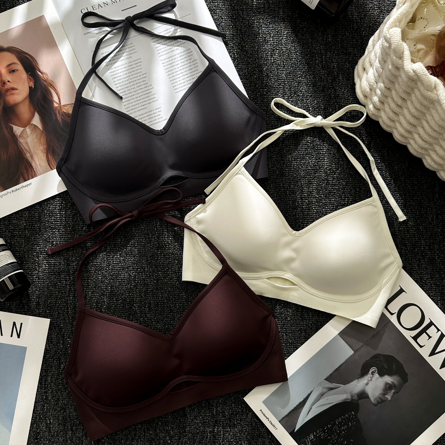 绑带挂脖无痕内衣女小胸聚拢