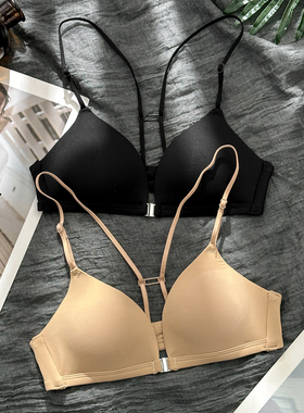 前扣交叉性感美背光面无痕三角杯挂脖内衣女细肩带小胸聚拢文胸罩