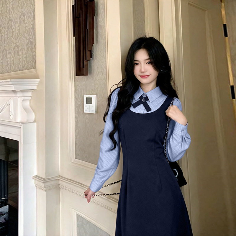 【现货】衬衫假两件连衣裙女2026秋季新款连衣裙D10431