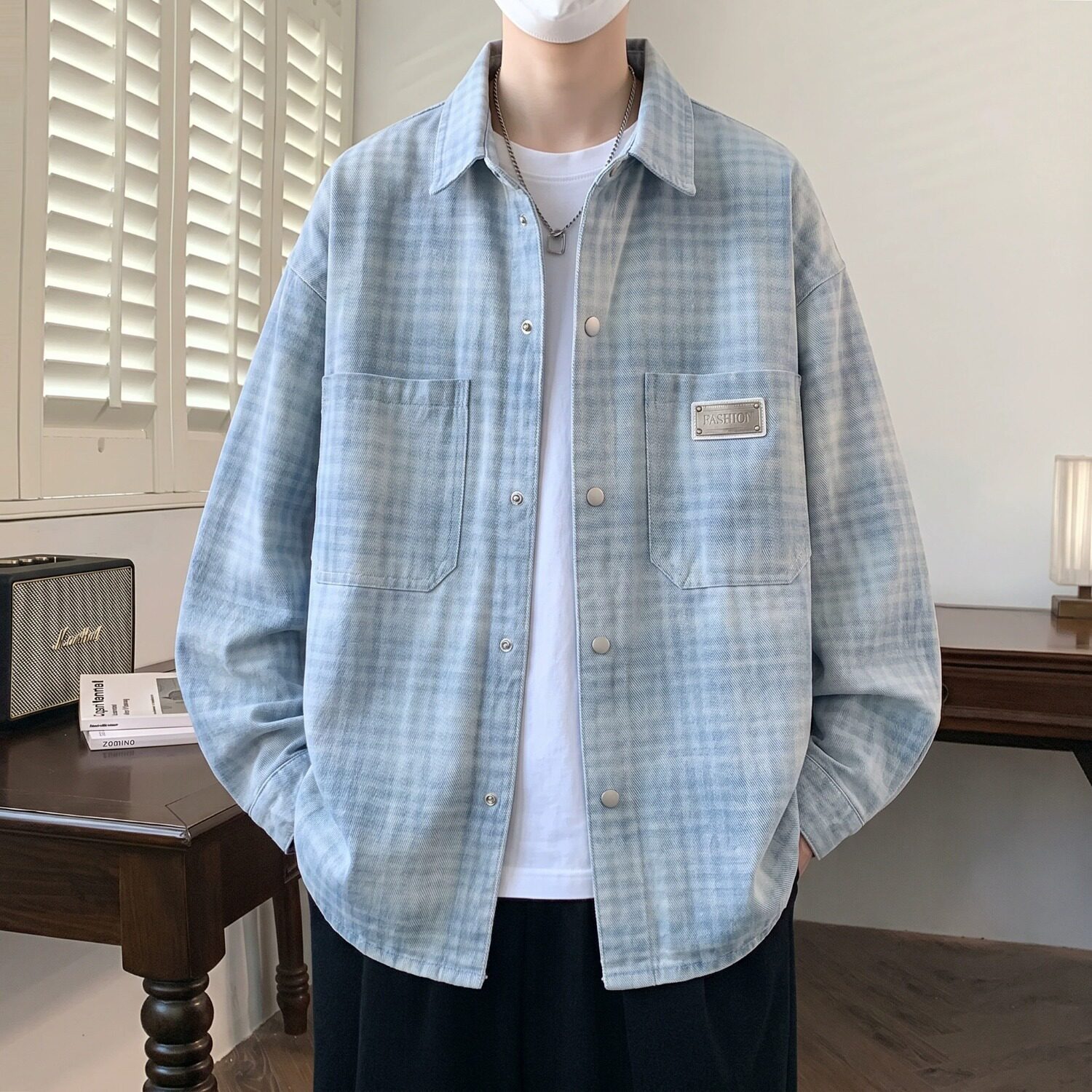 春秋季潮流简约痞帅格子衬衫外套男士设计感百搭宽松休闲夹克衬衫