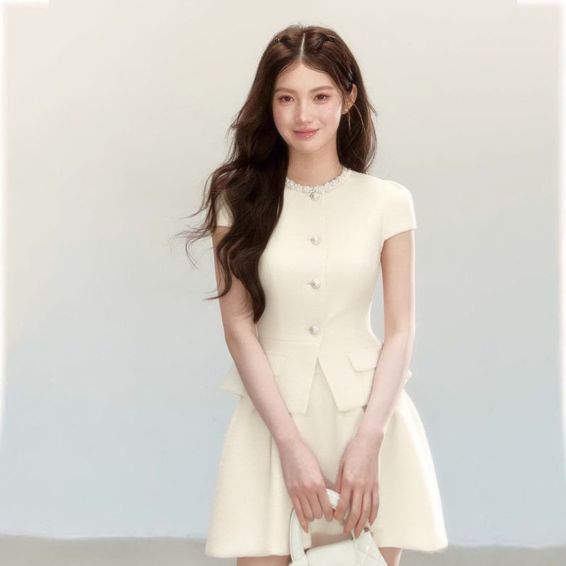 [现货]两件套2026夏季新款女法式甜美千金风收腰显瘦上衣短裙套装