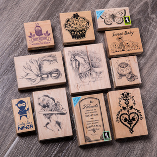 现货 美国INKADINKADO复古木质印章蝴蝶旋转木马蛋糕面具头像忍者